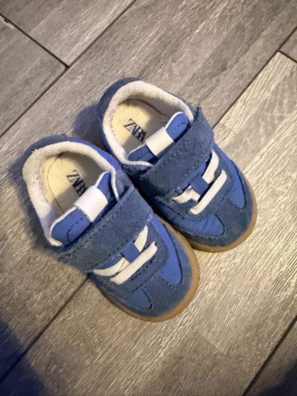 ZARA Navy Blue Suede & Textile Baby Sneakers with Velcro